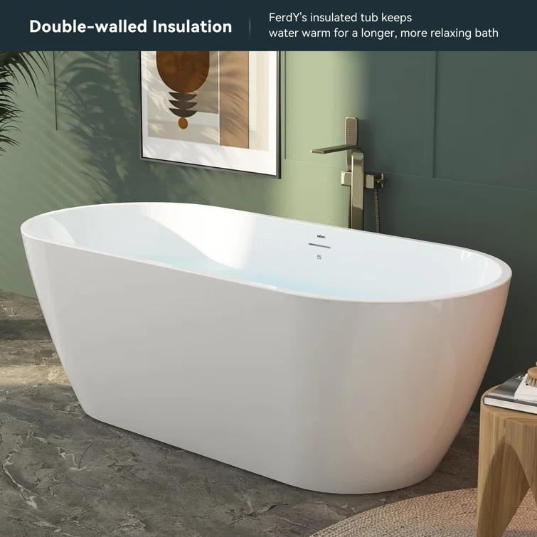 Bali Elite 67" x 30" Freestanding Soaking Acrylic Bathtub with Brushed Nickel Drain