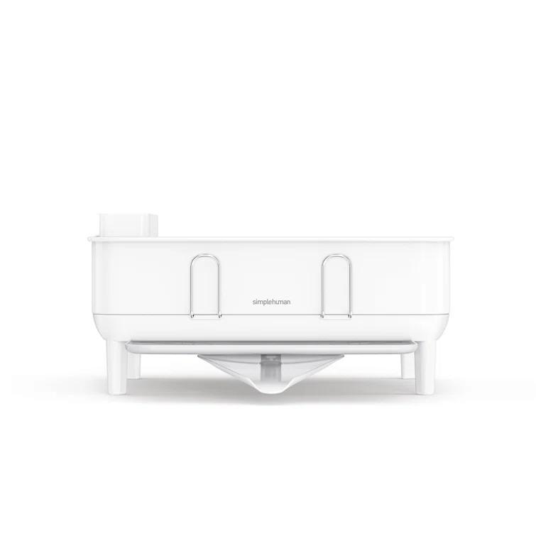 simplehuman Compact Kitchen Dish Drying Rack with Swivel Spout, Fingerprint-Proof Stainless Steel Frame