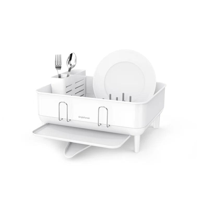 simplehuman Compact Kitchen Dish Drying Rack with Swivel Spout, Fingerprint-Proof Stainless Steel Frame