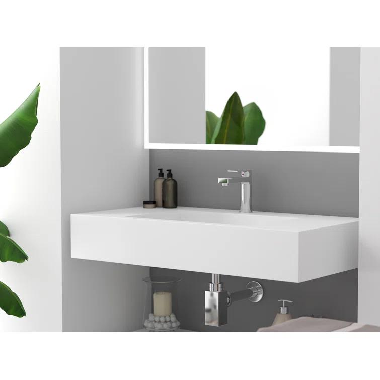 CastelloUSA Pyramid 36" Rectangular Wall Mount Solid Surface Bathroom Sink CB-GM-2053
