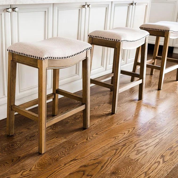 Maven Lane Maven Lane Adrien Backless Saddle Kitchen Stool with Fabric Upholstery