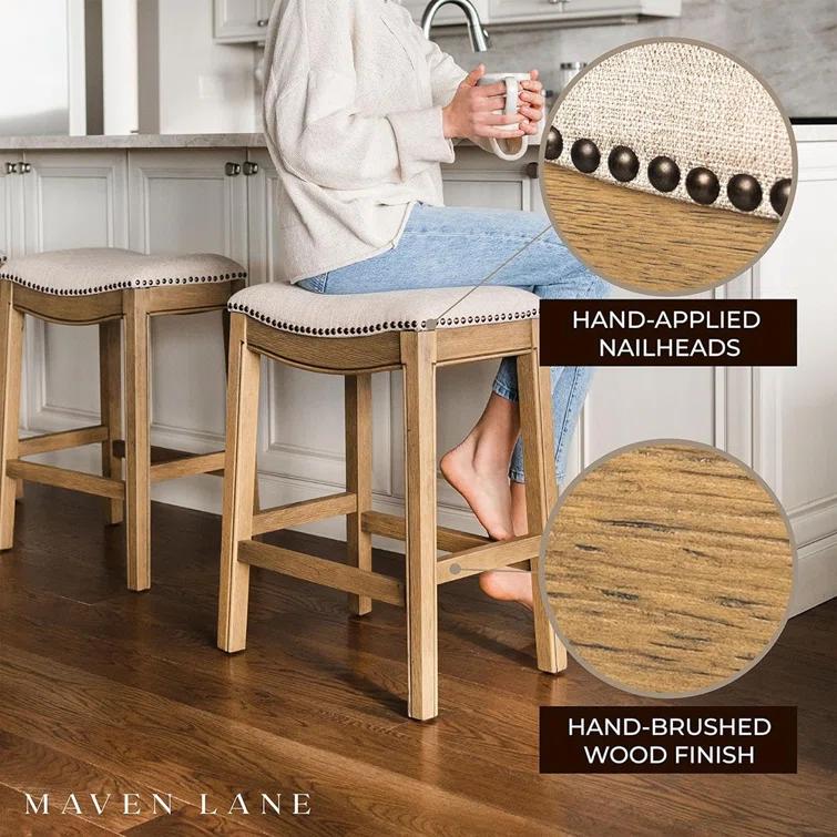 Maven Lane Maven Lane Adrien Backless Saddle Kitchen Stool with Fabric Upholstery