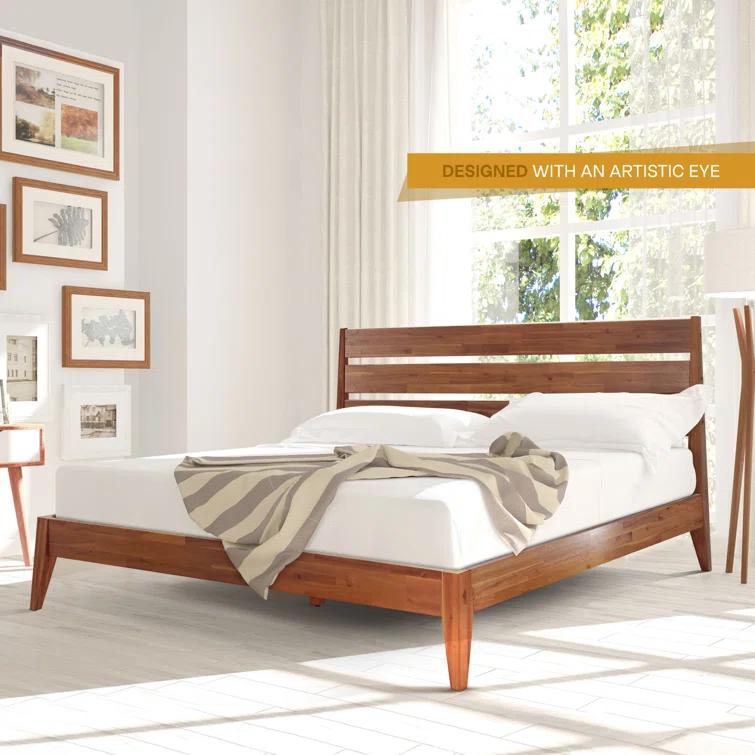Acacia Premium Emery Solid Wood Platform Bed Frame with Headboard Included, No Box Spring Needed, Weight Capacity 800lb.
