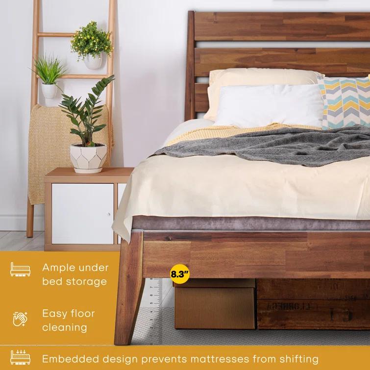Acacia Premium Emery Solid Wood Platform Bed Frame with Headboard Included, No Box Spring Needed, Weight Capacity 800lb.