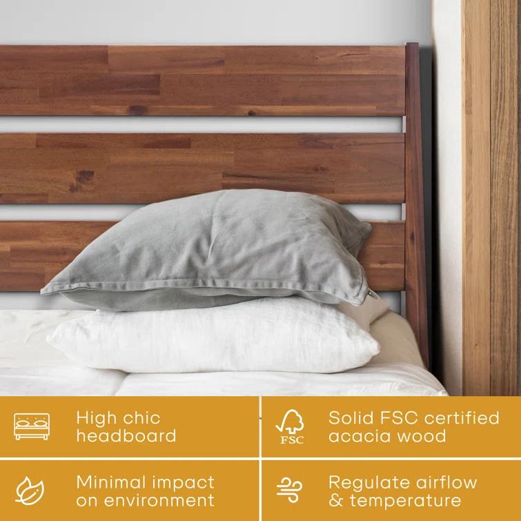 Acacia Premium Emery Solid Wood Platform Bed Frame with Headboard Included, No Box Spring Needed, Weight Capacity 800lb.
