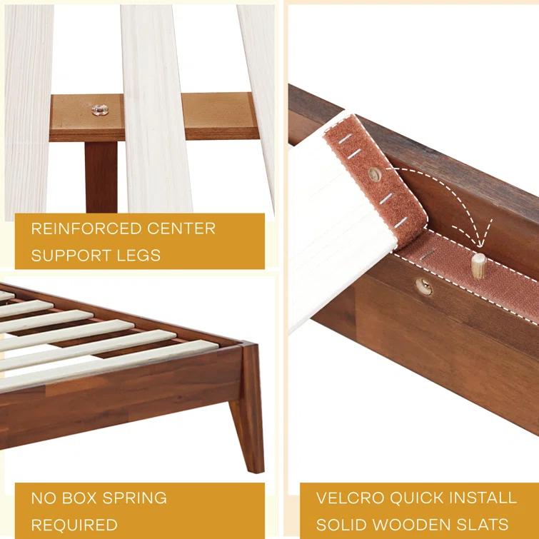 Acacia Premium Emery Solid Wood Platform Bed Frame with Headboard Included, No Box Spring Needed, Weight Capacity 800lb.