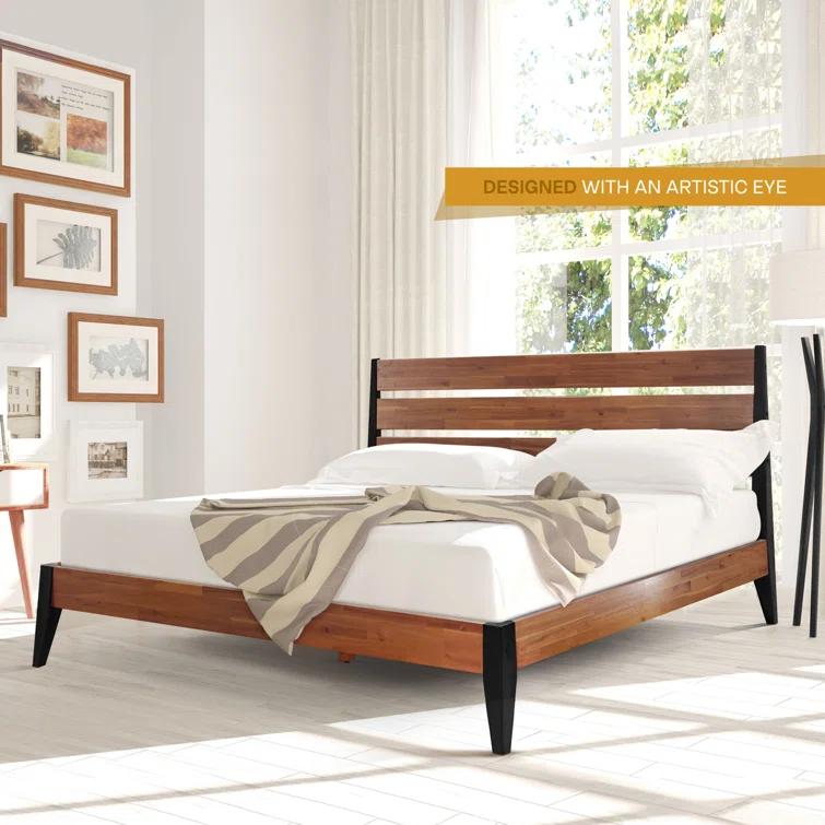 Acacia Premium Emery Solid Wood Platform Bed Frame with Headboard Included, No Box Spring Needed, Weight Capacity 800lb.