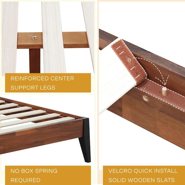 Acacia Premium Emery Solid Wood Platform Bed Frame with Headboard Included, No Box Spring Needed, Weight Capacity 800lb.