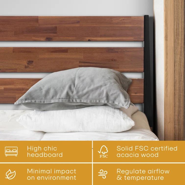 Acacia Premium Emery Solid Wood Platform Bed Frame with Headboard Included, No Box Spring Needed, Weight Capacity 800lb.