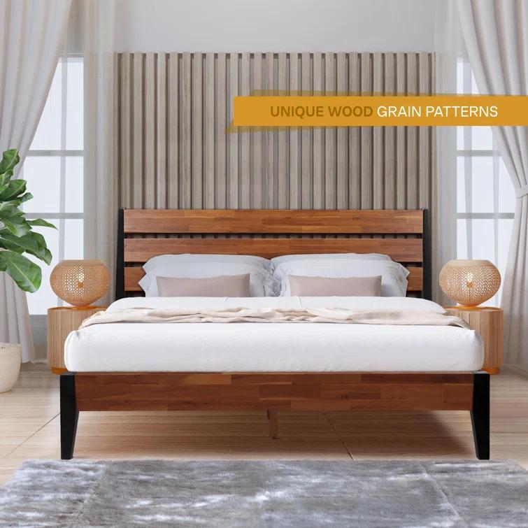 Acacia Premium Emery Solid Wood Platform Bed Frame with Headboard Included, No Box Spring Needed, Weight Capacity 800lb.