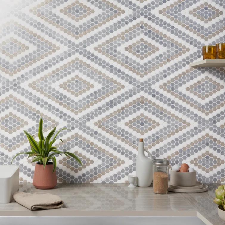 Hyperion 15.03'' W x 17.36'' L Marble Tile Mosaic Sheet