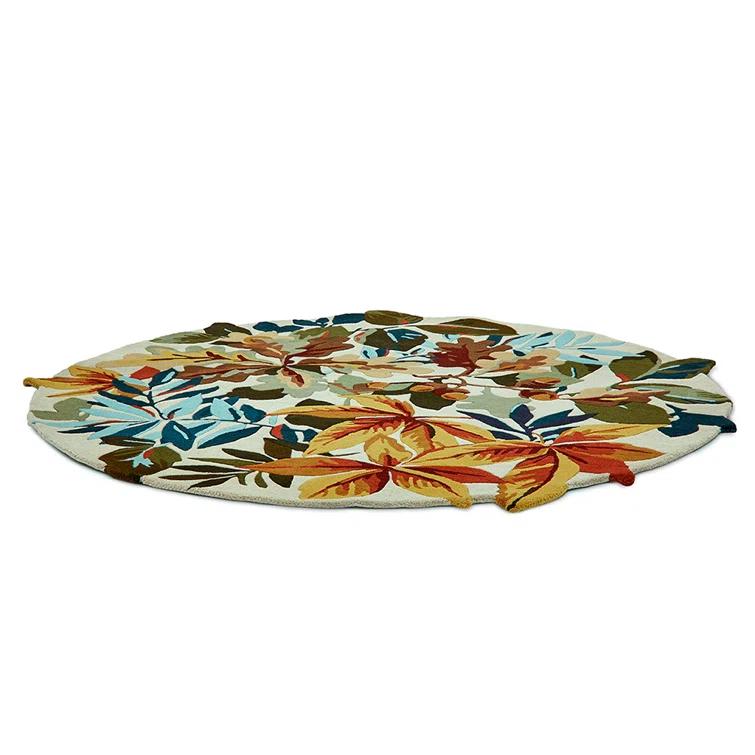 Handmade Round Floral Wool Rug with Non-slip Backing