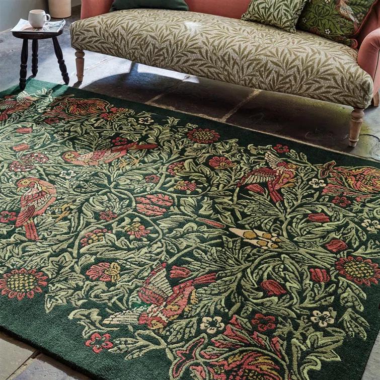 William Morris Rectangle Floral Hand Tufted Wool Area Rug in Green/Red | Perigold
