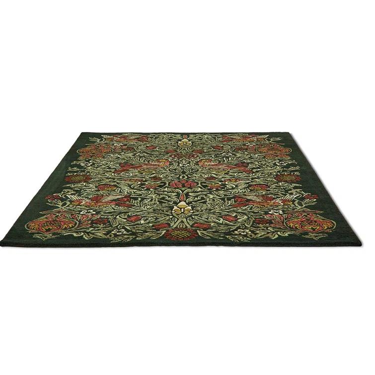 William Morris Rectangle Floral Hand Tufted Wool Area Rug in Green/Red | Perigold