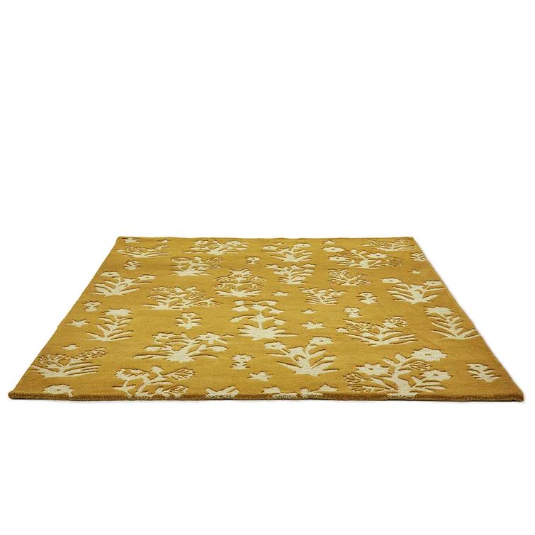 Handmade Gold Floral Wool Rectangular Area Rug 4'6" x 6'6"