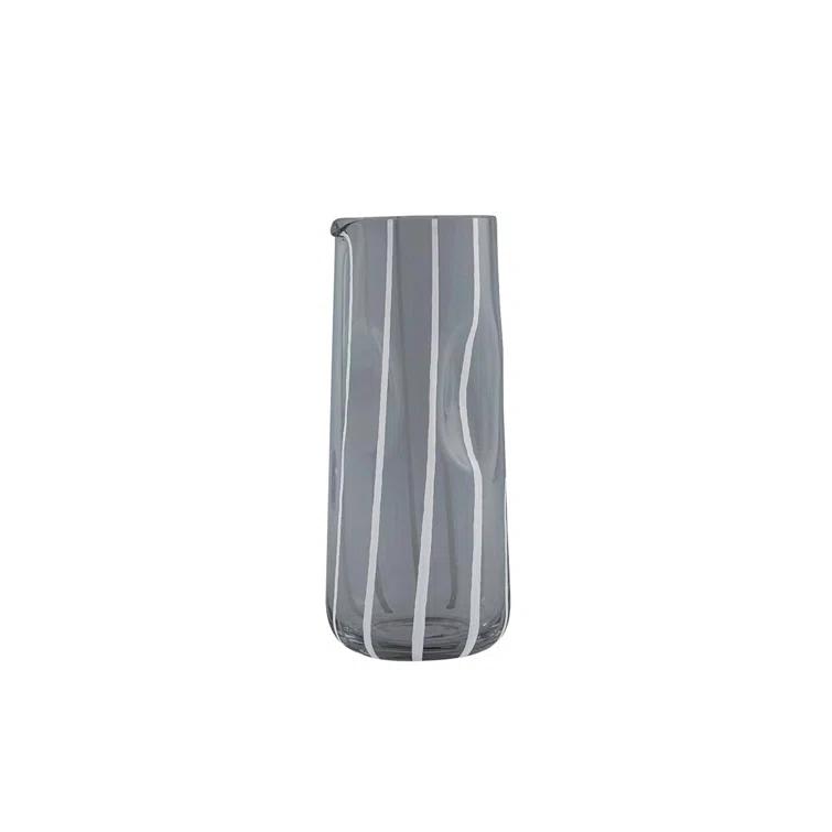 Gray Mouth-Blown Glass Carafe with Subtle Stripes
