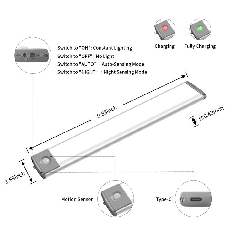 LEPOTEC 9.88Inch 40 LED Cool Wireless Rechargeable Motion Sensor Cabinet Light