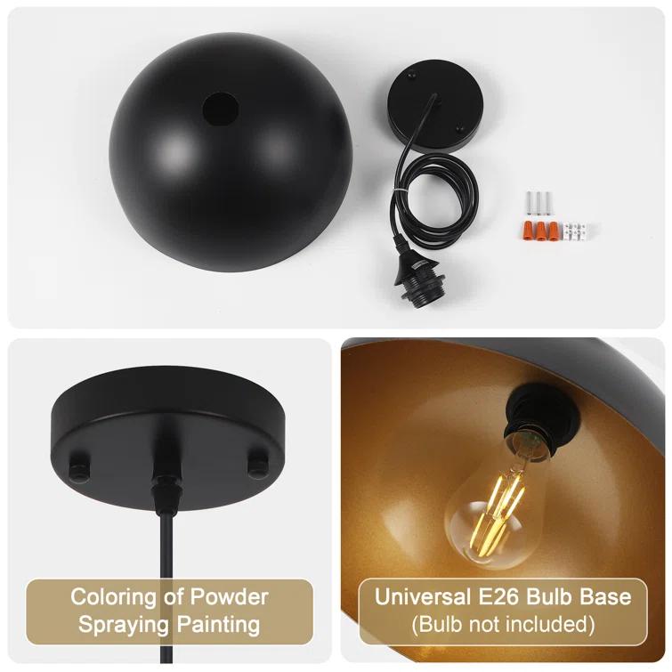 Danialah 1 - Light 11.81" Industrial Dome Single Pendant with Metal Dome Shade for Kitchen Island Dinning Room