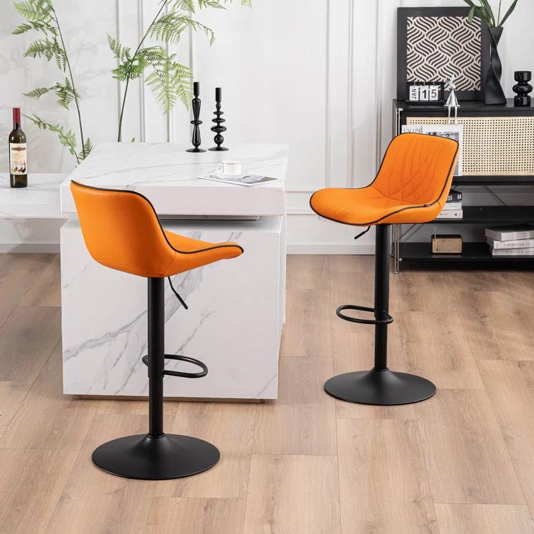 Zager Swivel Adjustable Height Bar Stools, Leather Upholstered Counter Stools, Modern Pub Stool