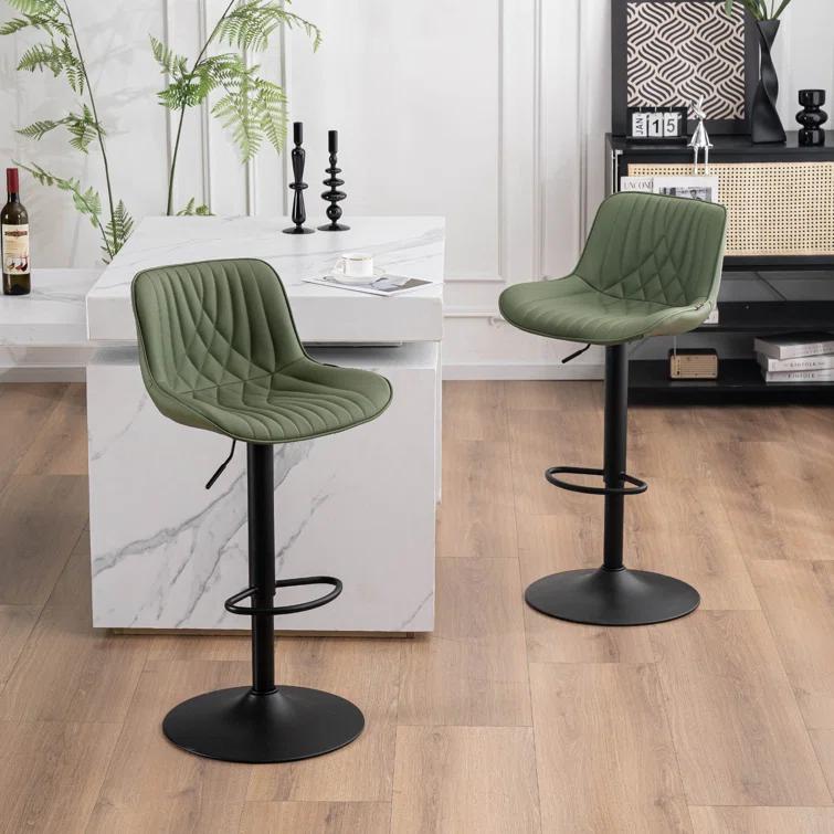Zager Swivel Adjustable Height Bar Stools, Leather Upholstered Counter Stools, Modern Pub Stool