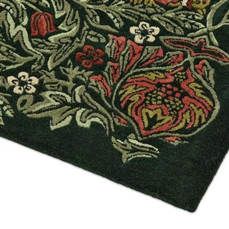 William Morris Rectangle Floral Hand Tufted Wool Area Rug in Green/Red | Perigold