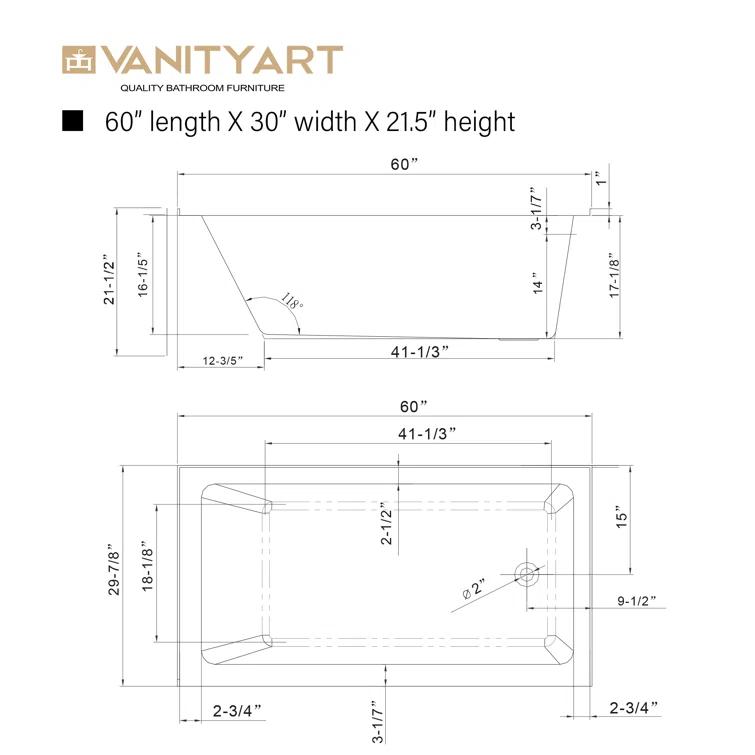 Alcove Soaking Skirt Bathtub with Overflow and Drain