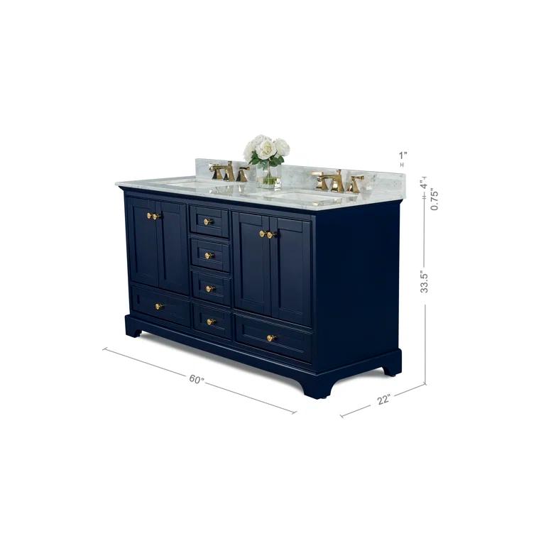 Audrey 60 in. Heritage Blue Double Bath Vanity with Marble Top