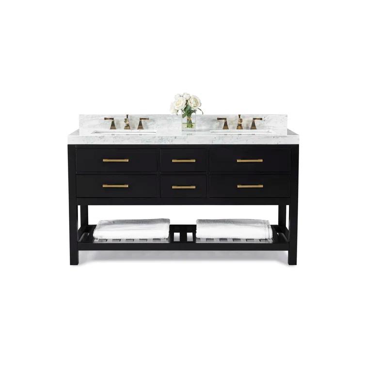 Elizabeth 60'' Black Onyx Double Vanity with Marble Top