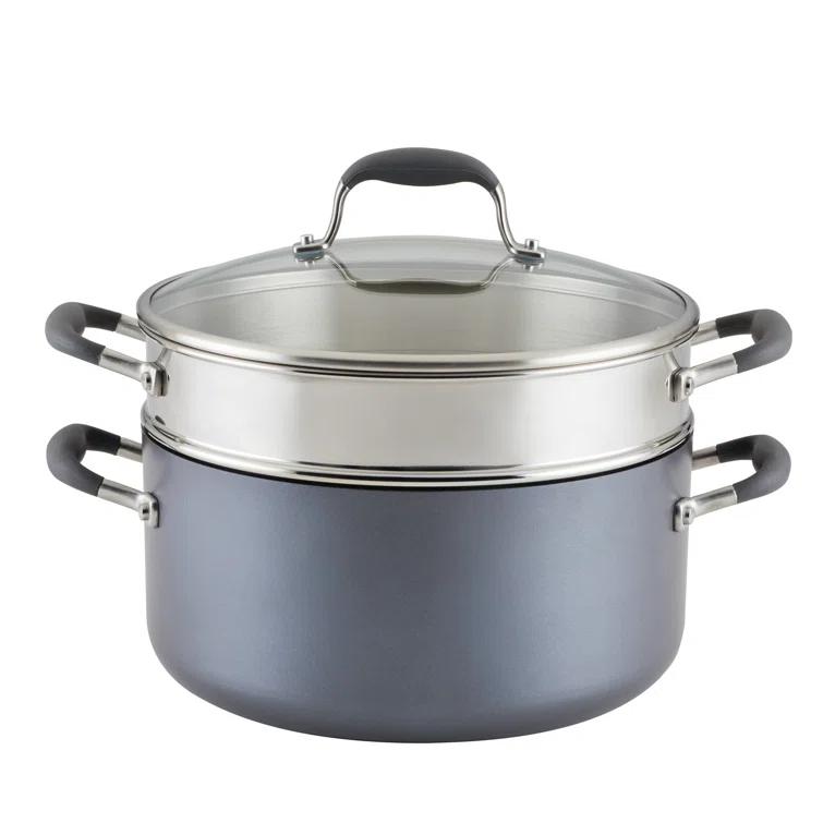 Anolon Anolon Advanced Home Hard Anodized Nonstick Wide Stockpot With Steamer Insert Set, 3-Piece,  8.5-Quart