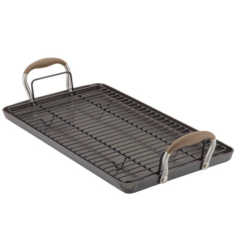 Anolon Advanced Home 10"x18" Double Burner Griddle Bronze: Nonstick, Hard Anodized, Oven-Safe, Silicone Handle