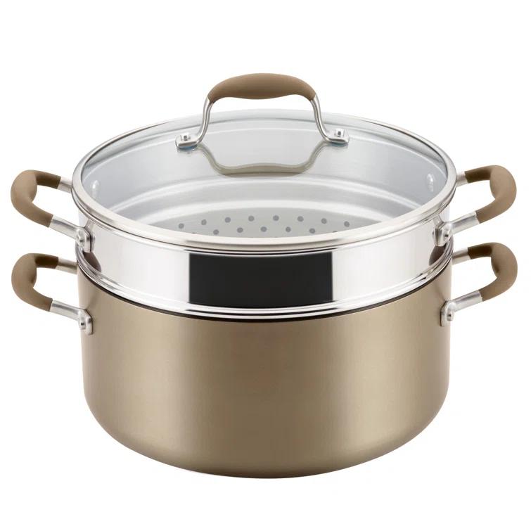 Anolon Anolon Advanced Home Hard Anodized Nonstick Wide Stockpot With Steamer Insert Set, 3-Piece,  8.5-Quart