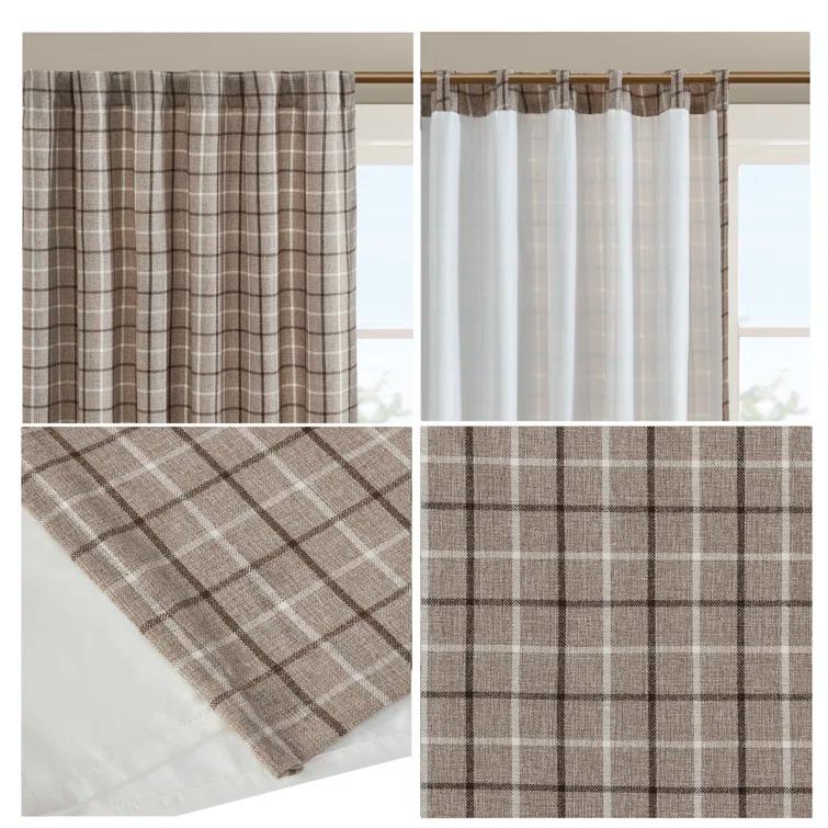 Anaheim Woven Plaid Room Darkening Thermal Fleece Lined Single Curtain Panel