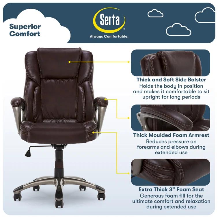 Serta Serta Garret Executive Office Chair, Ergonomic Lumbar Support, Semi-Plush Cushion, Body Pillows
