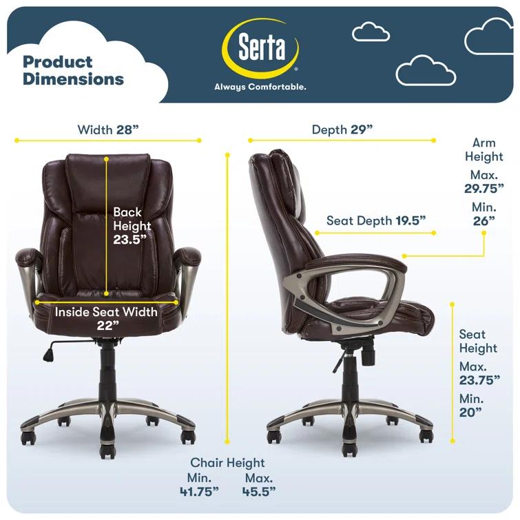 Serta Serta Garret Executive Office Chair, Ergonomic Lumbar Support, Semi-Plush Cushion, Body Pillows