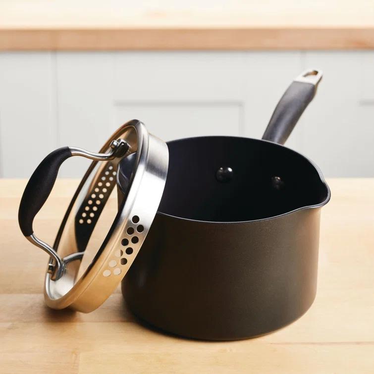 Anolon Advanced Home Hard Anodized Nonstick Saucepan With Straining Lid, 2 Quart
