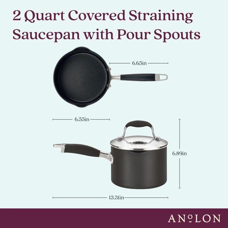 Anolon Advanced Home Hard Anodized Nonstick Saucepan With Straining Lid, 2 Quart