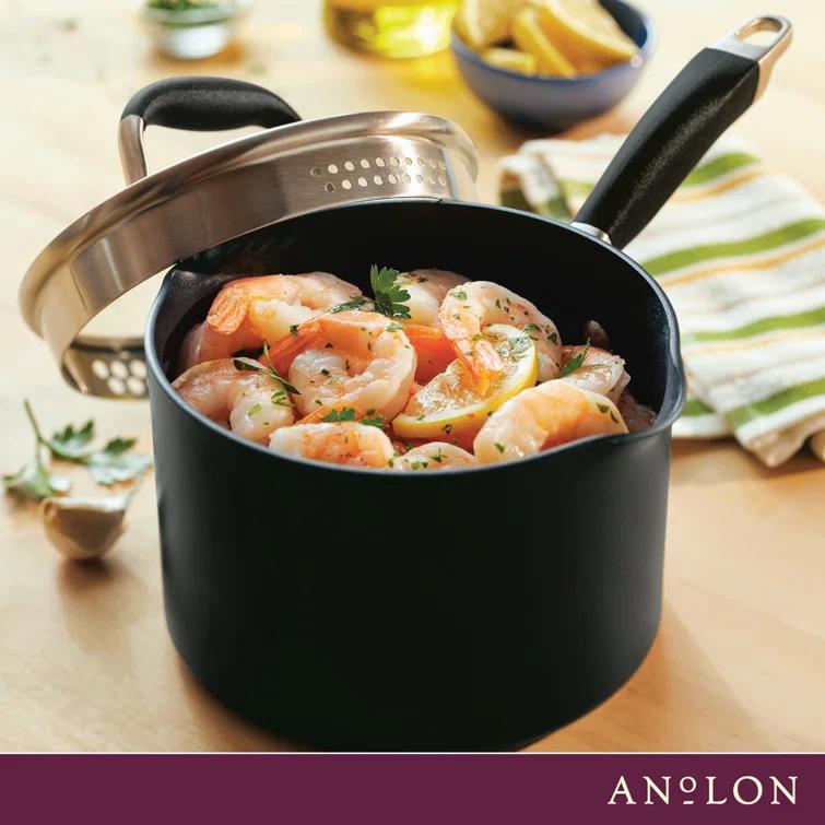 Anolon Advanced Home Hard Anodized Nonstick Saucepan With Straining Lid, 2 Quart