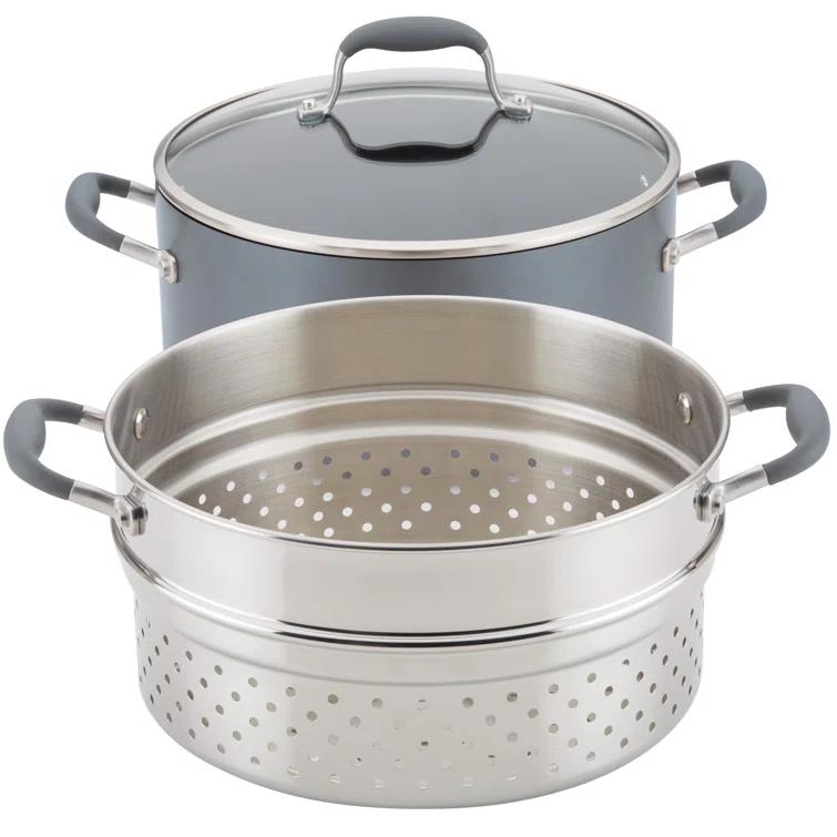 Anolon Anolon Advanced Home Hard Anodized Nonstick Wide Stockpot With Steamer Insert Set, 3-Piece,  8.5-Quart