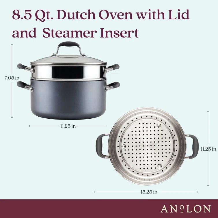 Anolon Anolon Advanced Home Hard Anodized Nonstick Wide Stockpot With Steamer Insert Set, 3-Piece,  8.5-Quart