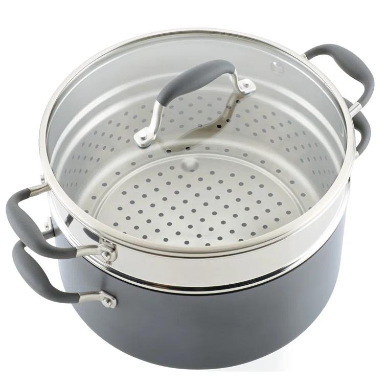 Anolon Anolon Advanced Home Hard Anodized Nonstick Wide Stockpot With Steamer Insert Set, 3-Piece,  8.5-Quart