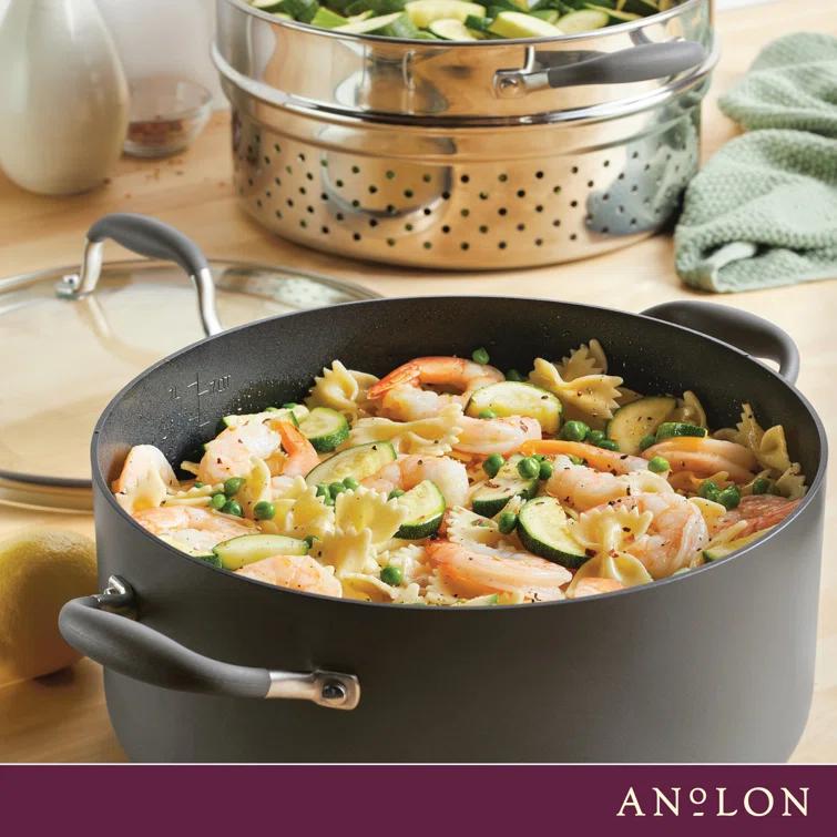 Anolon Anolon Advanced Home Hard Anodized Nonstick Wide Stockpot With Steamer Insert Set, 3-Piece,  8.5-Quart
