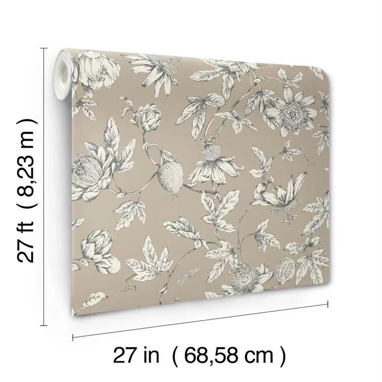 Passion Flower Toile Floral Wallpaper