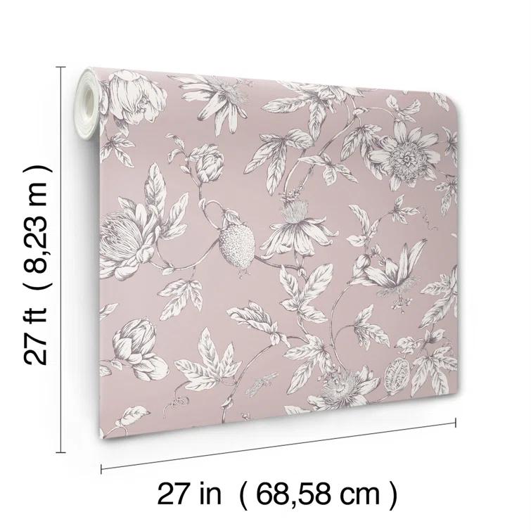 Passion Flower Toile Floral Wallpaper