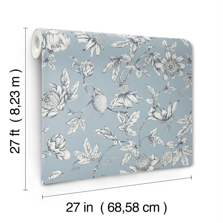 Passion Flower Toile Floral Wallpaper