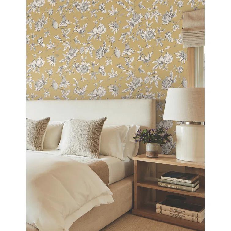 Passion Flower Toile Floral Wallpaper