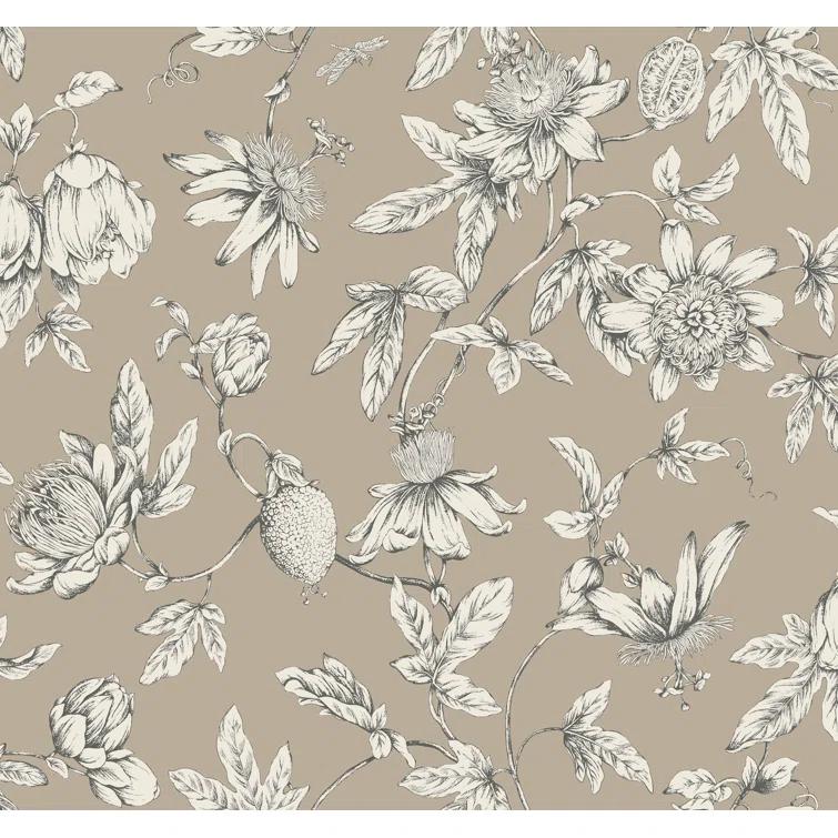 Passion Flower Toile Floral Wallpaper