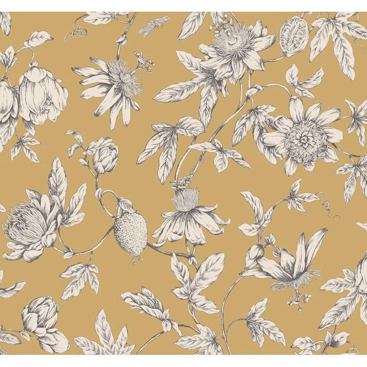 Passion Flower Toile Floral Wallpaper