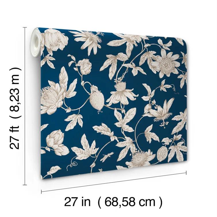 Passion Flower Toile Floral Wallpaper