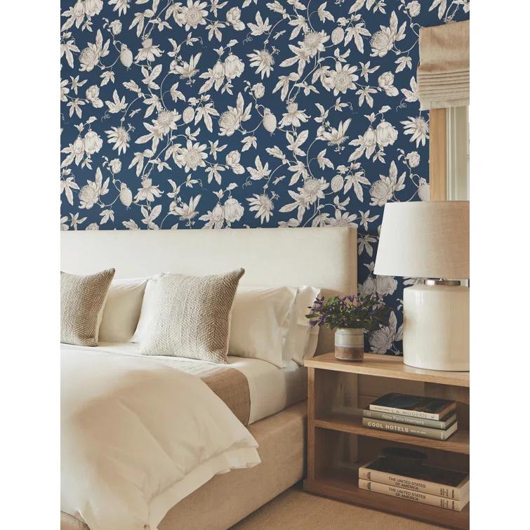 Passion Flower Toile Floral Wallpaper