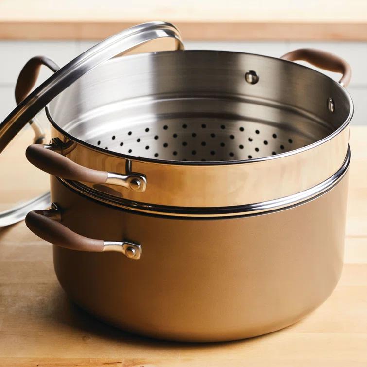 Anolon Anolon Advanced Home Hard Anodized Nonstick Wide Stockpot With Steamer Insert Set, 3-Piece,  8.5-Quart